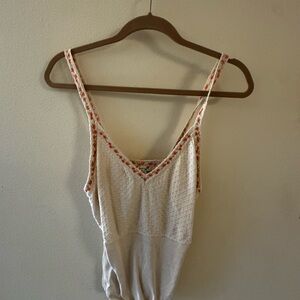 Free People Cream and Orange Embroidered Top